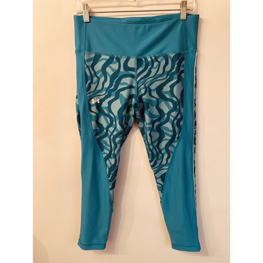 Under Armour Leggings Womens Size Large Blue Waves Print Heat Gear Compression